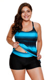 Womens 2 Piece Bathing Suit Criss Cross Back Color Block Print Tankini Swimsuit