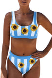 Athletic Striped High Waisted Bathing Suits For Women