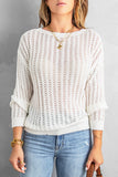 Womens White Pullover Top Hollow Out Drop Shoulder Knitted Sweater