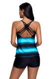 Womens 2 Piece Bathing Suit Criss Cross Back Color Block Print Tankini Swimsuit