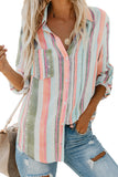 Striped Long Sleeve Top Button Down Shirt For Women