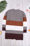 Women's Open Front Long Cardigan Colorblock Knit Sweater with Pockets