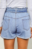 Light Blue Paper Bag Waist Denim Shorts