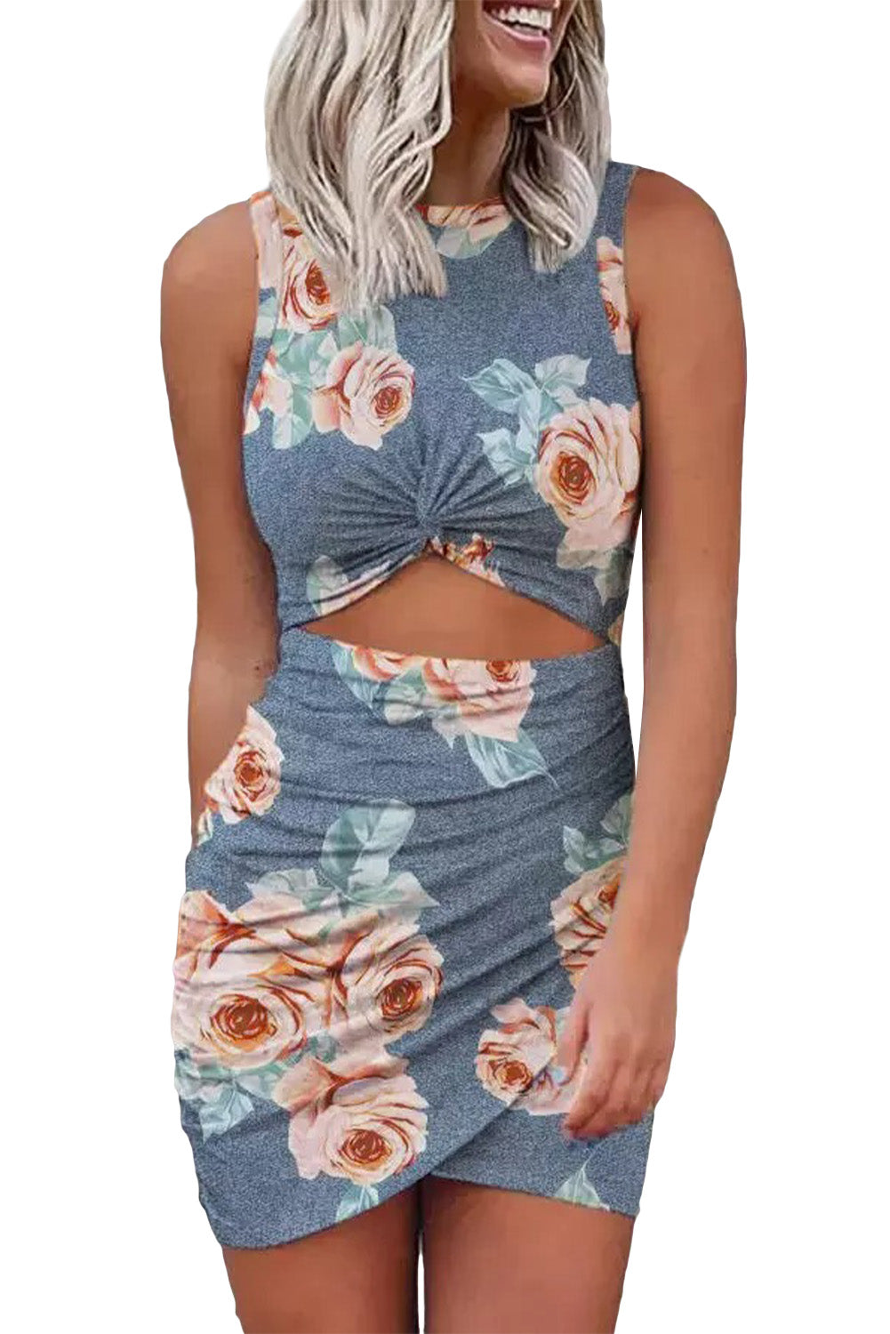 Women Summer Sleeveless Bodycon Tank Dress Tie Dye Cut Out Club Party Mini Dress
