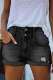 Cuffed High Rise Denim Shorts