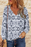 Vintage Print V Neck Blouse