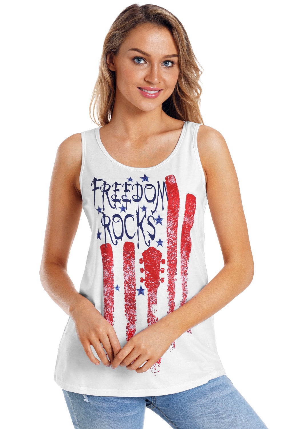 Red American Flag Graphic Stars Stripes Tank Top LC251127-3