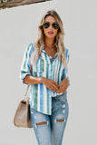 Striped Long Sleeve Top Button Down Shirt For Women