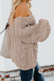 Women's Casual Oversized Loose V Neck Braided Cable Knit Pullover Sweater