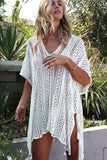 Women's Crochet Cover Up Half Sleeves Lace Knitted Tassel Tie Kimono Beachwear