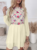 Womens Summer Casual Floral Print Flowy Dress Mesh Splicing Lined Mini Dress