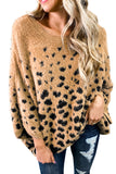 Women's Casual Fuzzy Jumper Tops Print Drop Shoulder Loose Knitted Sweater