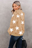 Women's Camo Stars Print Zipper Fleece Hooded Coat with Pockets