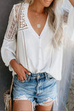Womens Crochet White Bell Sleeve Top