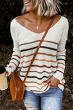 Women's Loose Fit Knit Sweater Multicolor Striped Pullover Top