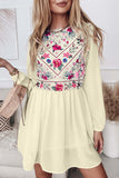 Womens Summer Casual Floral Print Flowy Dress Mesh Splicing Lined Mini Dress