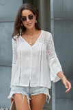 Womens Crochet White Bell Sleeve Top