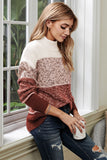 Women's Colorblock High Neck Sweater Casual Loose Knitted Pullover Sweater Tops