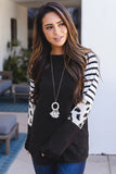 Striped Animal Print Colorblock Long Sleeve Top