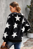 Women's Camo Stars Print Zipper Fleece Hooded Coat with Pockets