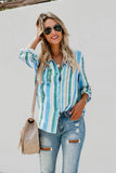 Striped Long Sleeve Top Button Down Shirt For Women