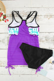 Maillot de bain tankini uni froncé sur les côtés à dos nageur