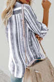 Striped Long Sleeve Top Button Down Shirt For Women