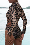 Maillot de bain femme Rash Guard Animal Print Zipper Cut Out