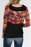 Boho Print Color Block Patchwork Zip Collar Sweatshirt