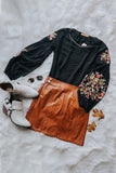 Floral Embroidery Crew Neck Long Sleeve Tops