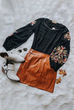 Floral Embroidery Crew Neck Long Sleeve Tops