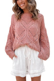 Women's Crewneck Balloon Sleeve Oversized Knit Eyelet Sweater