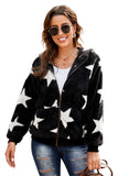 Women's Camo Stars Print Zipper Fleece Hooded Coat with Pockets