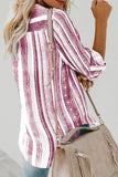 Striped Long Sleeve Top Button Down Shirt For Women