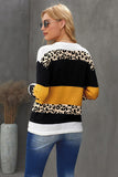Women's Jumper Tops Crewneck Leopard Color Block Knit Pullover Sweater