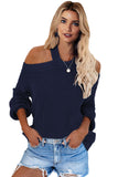 Womens Knit Sweaters Cotton Cold Shoulder Tunic Sweater Tops