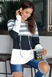 Women's Casual Color Block Pullover Hooded Sweatshirts Drawstring Hoodie