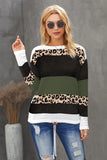 Women's Jumper Tops Crewneck Leopard Color Block Knit Pullover Sweater