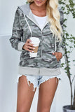 Women's Camo Print Full-Zip Hoodie Jacket with Pocket