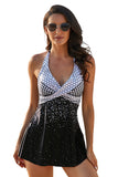 Tankini Bathing Suits for Women Dot Print Halterneck Two Piece Swimsuits Sets