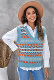 Pull tricoté à imprimé tribal pour femmes, haut sans manches à col en V