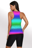 Womens Racerback Ombre Color Block Print Tankini Swimsuits