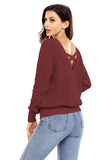 Women's Crew Neck Backless Knitted Pullover Cross Back Sweater