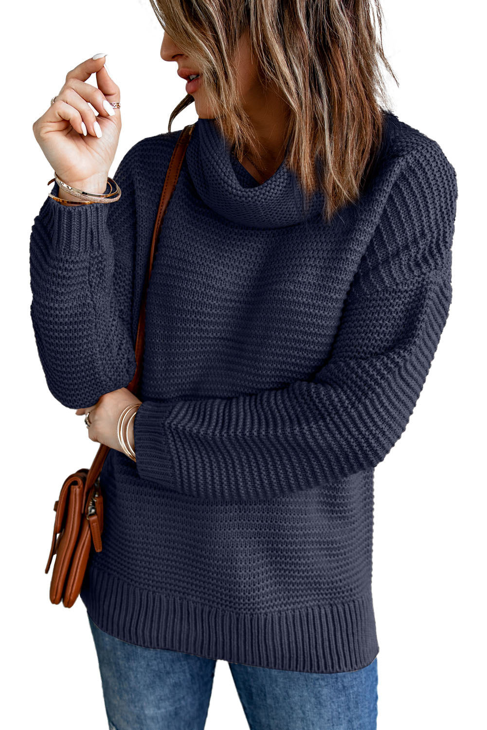 Women's Long Sleeves Turtleneck Sweater Loose Oversized Casual Sweater Pullover Top
