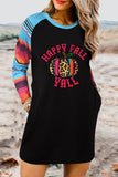 Womens Halloween Pumpkin T Shirt Dress Letter Print Striped Raglan Long Sleeve Mini Dress