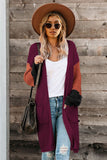 Women's Long Sleeves Cardigan Open Front Cotton-blend Colorblock Coat Outwear