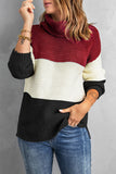 Women's Chunky Turtleneck Sweaters Color Block Pullover Jumpers Tops