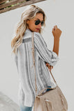 Striped Long Sleeve Top Button Down Shirt For Women