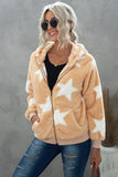 Women's Camo Stars Print Zipper Fleece Hooded Coat with Pockets