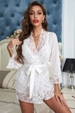 3pcs Black Sexy Bra And Panty Sets With Robe